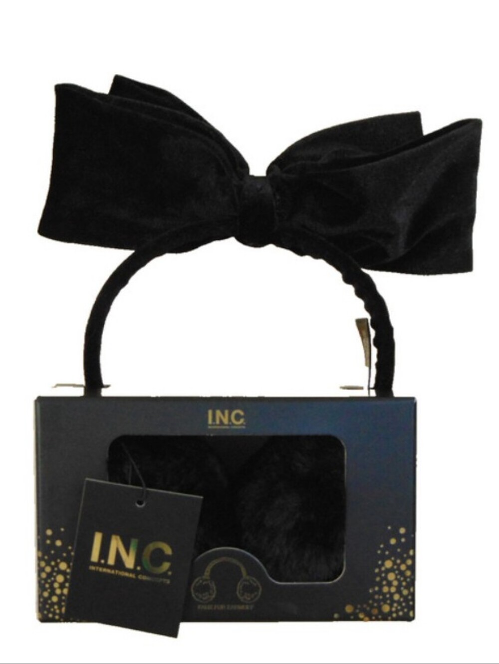 INC International Concepts Black Velvet Bow Earmuffs Gift Boxed